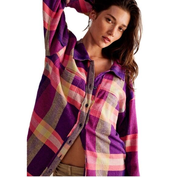 Free People We the Free So Long Summer Plaid Flannel Shacket - Picture 2 of 9